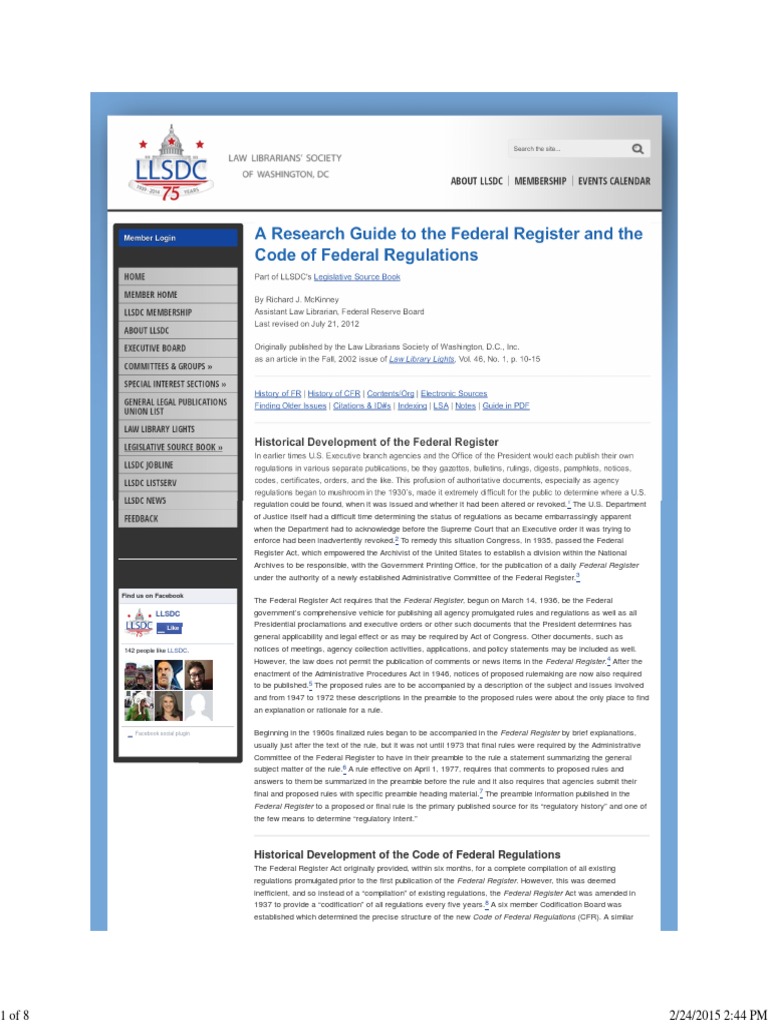 A research guide to the federal register and the code of federal
