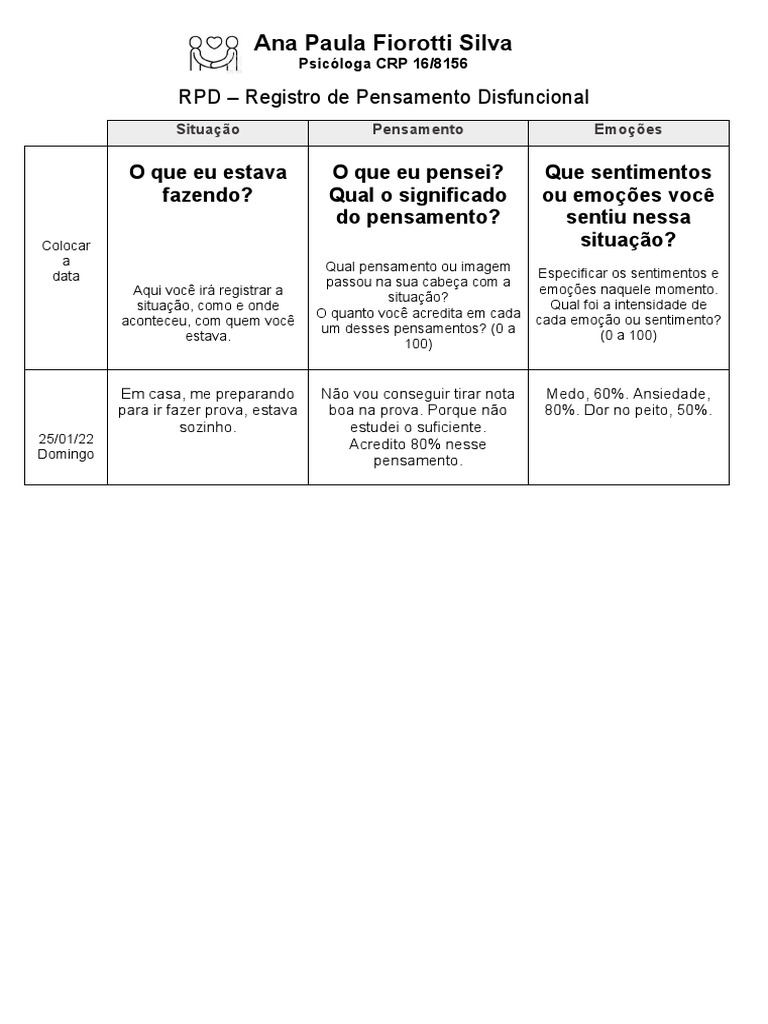Registro de Pensamentos Disfuncionais | PDF