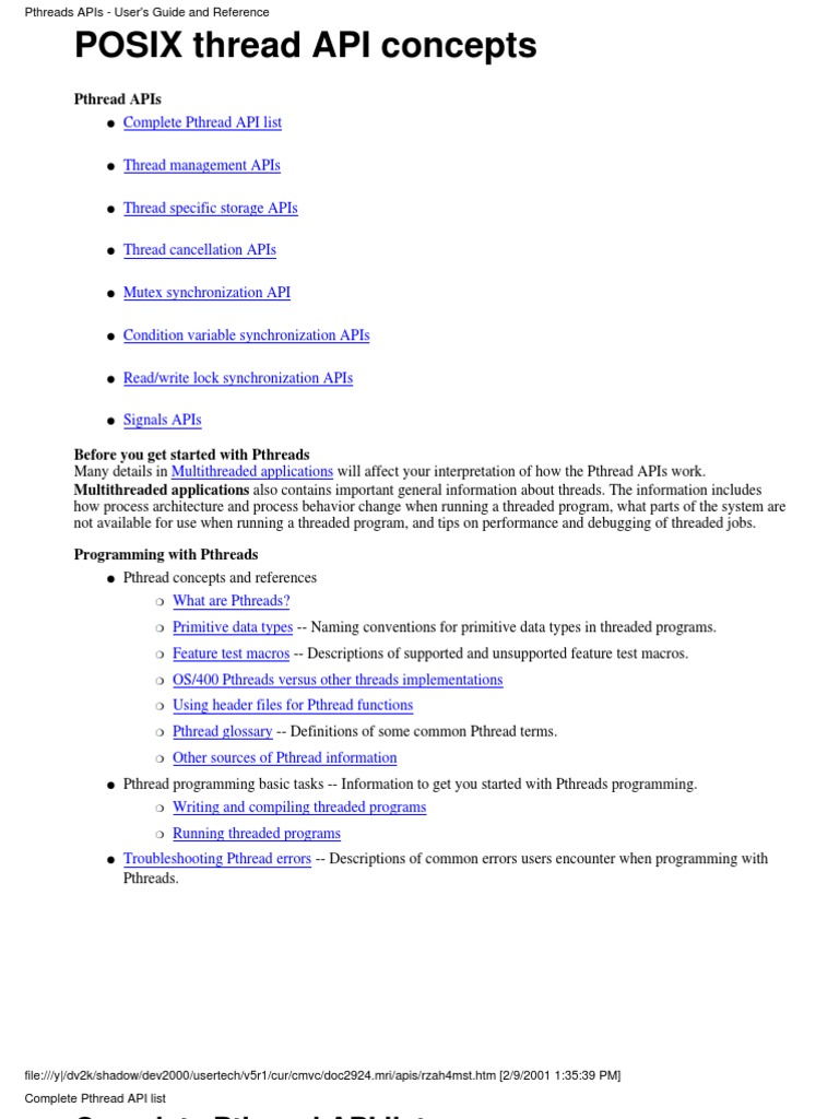 Pthread Api Reference | Pdf | Thread (Computing) | Parameter (Computer  Programming)