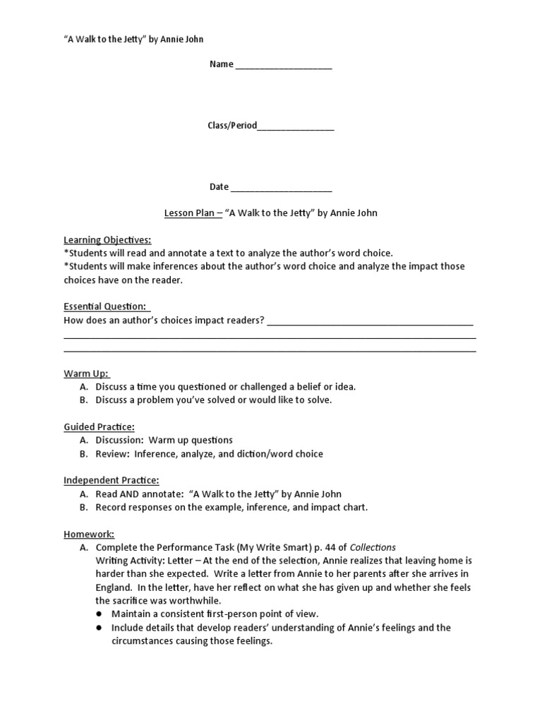 A Walk To The Jetty Lesson Plan | PDF