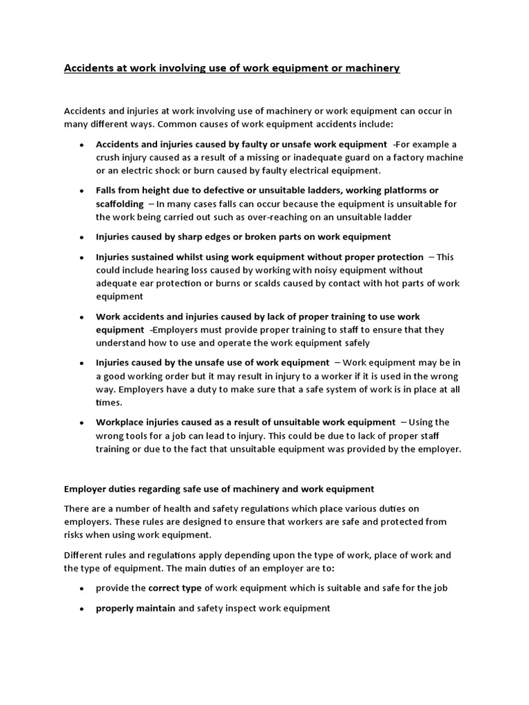 Work Equipment Accident Prevention Guide | PDF | Personal Protective ...