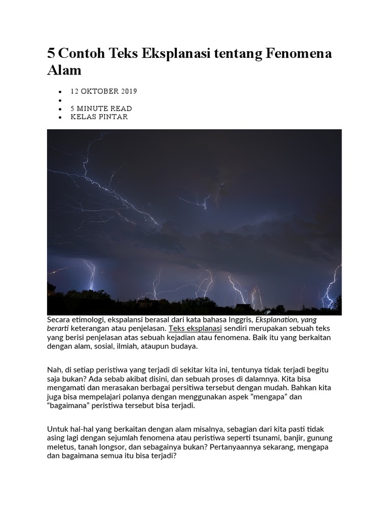 5 Contoh Teks Eksplanasi Tentang Fenomena Alam PDF Sains & Matematika