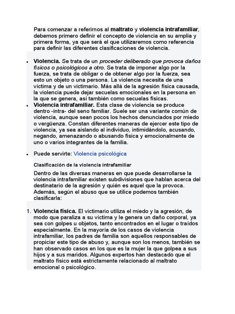 Tipos y efectos de la violencia intrafamiliar | PDF | La violencia ...
