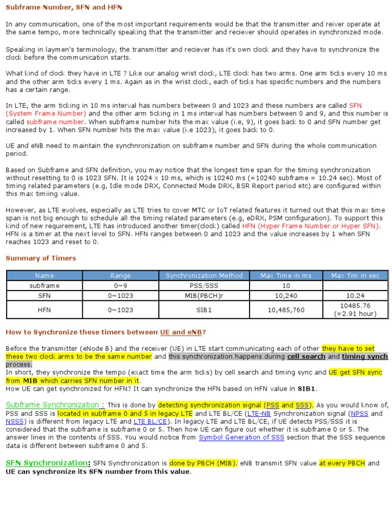 Understanding SFN and HFN in LTE | PDF | Electrical Engineering | Data ...