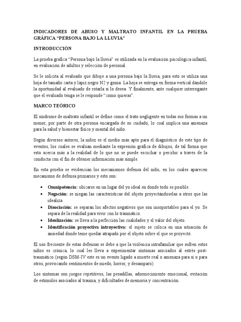 Indicadores de Abuso y Maltrato Infantil en La Prueba Gráfica | PDF ...
