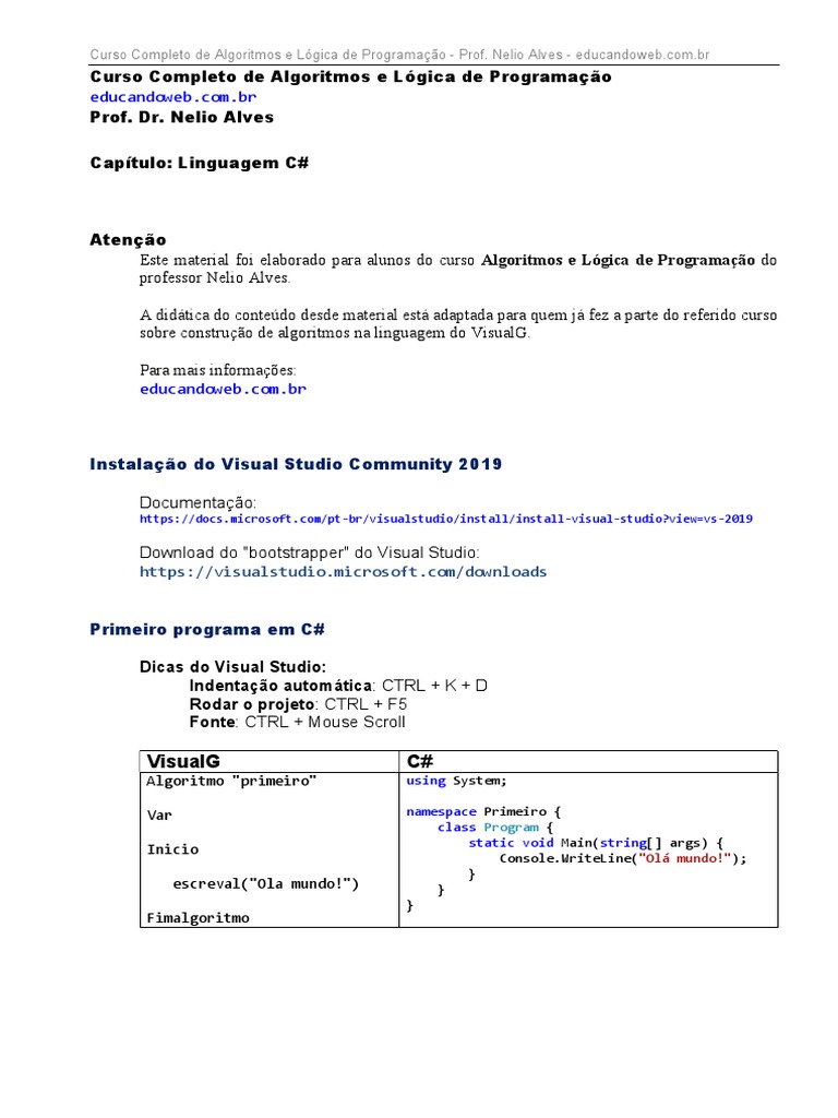12 Linguagem Csharp | Download grátis PDF | C Sharp (linguagem de ...