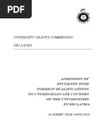 Admission of Students With Foreign Qualifications To Undergraduate Courses of The Universities in Sri Lanka 2009 - 2010