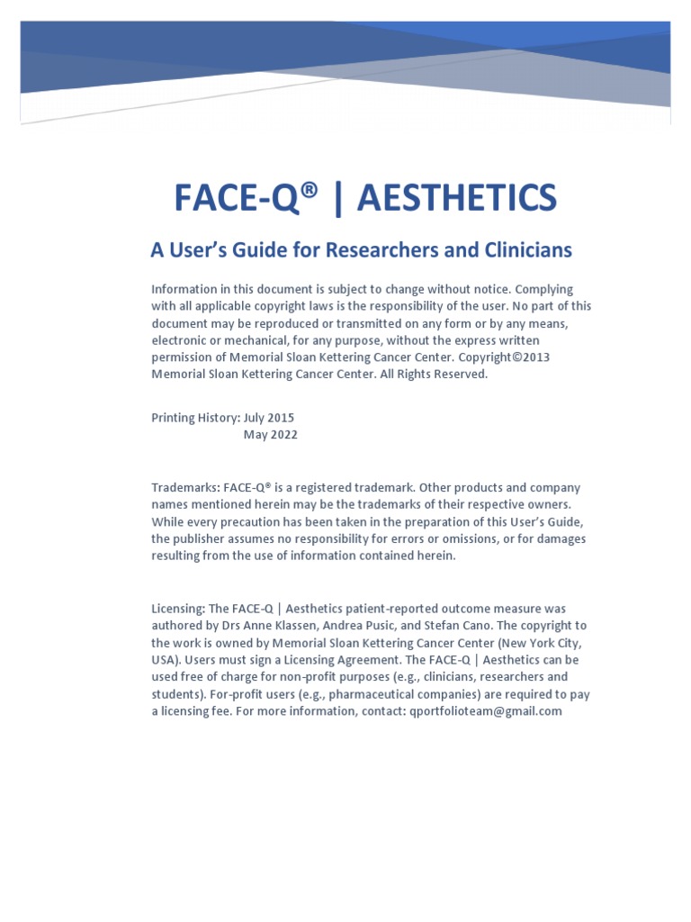 FaceQ Aesthetics Users Guide PDF Clinical Trial Health Care