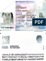 Cédula de identidad Karen Andrea Videla Bustamante