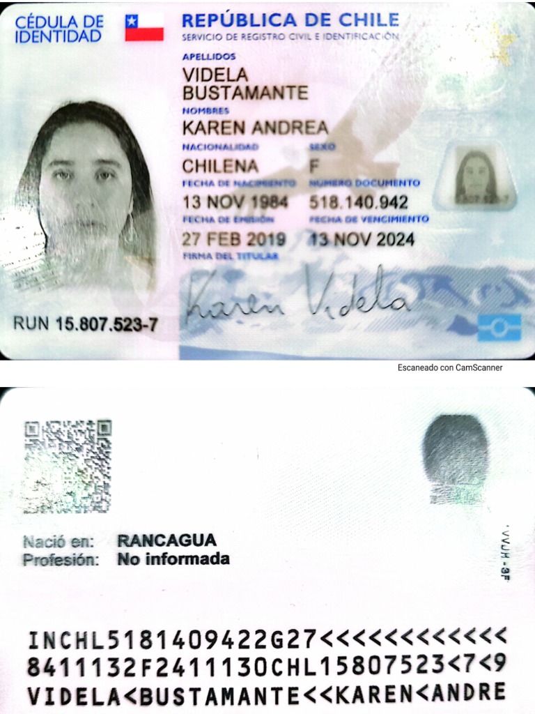 Cédula de Identidad Karen Andrea Videla Bustamante | PDF