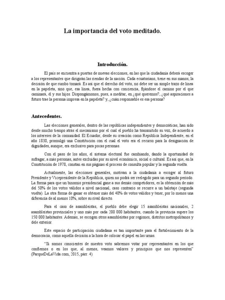 La Importancia Del Voto Meditado | PDF | Votación | Sistema de dos rondas