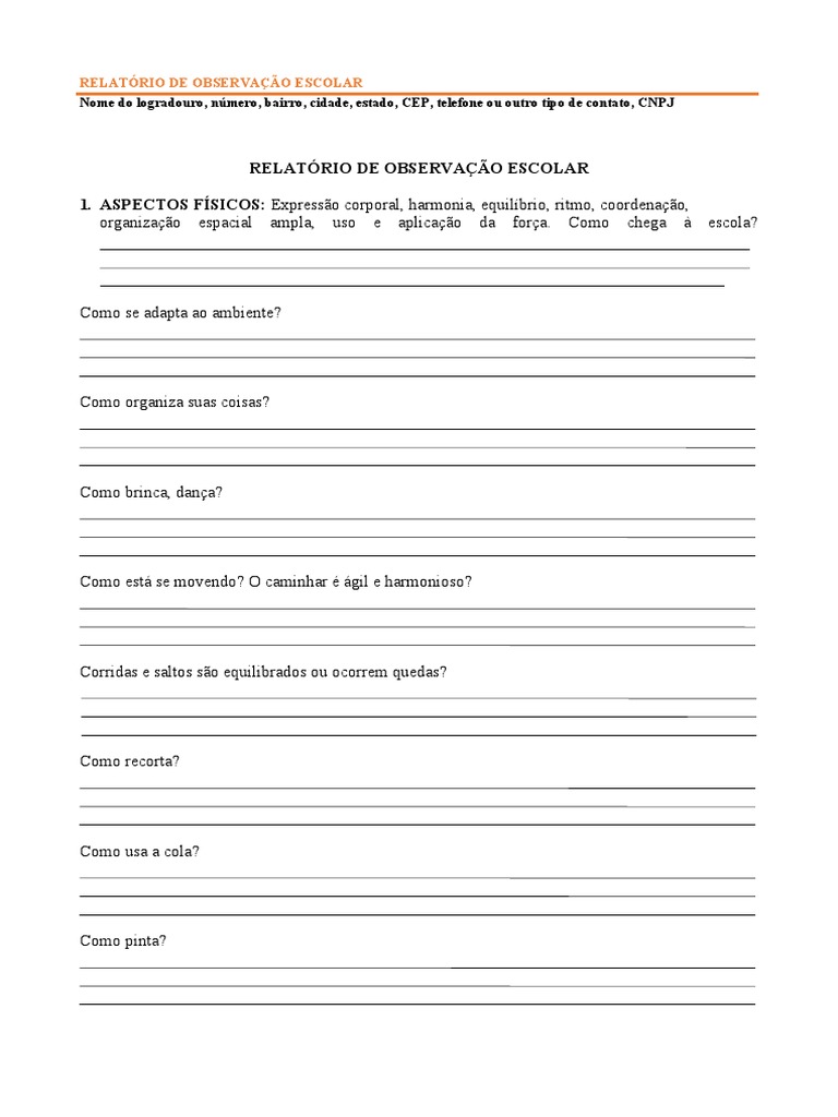 Modelo de Relatório de Observação Escolar | PDF | Tempo | Escrita