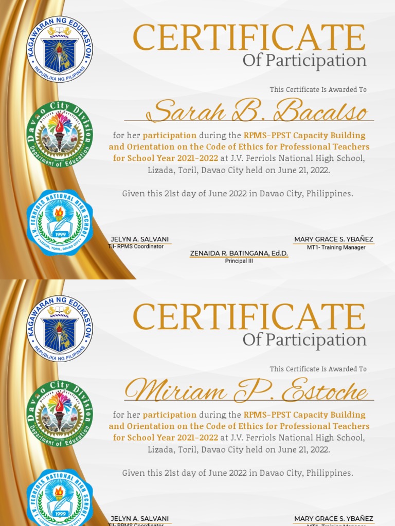 Certificate: Sarah B. Bacalso | PDF