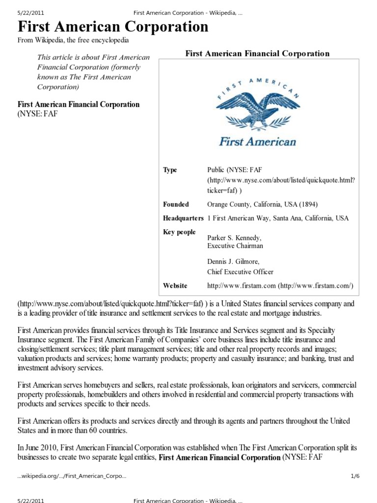 First American Corporation - Wikipedia, The Free Encyclopedia | PDF ...