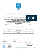 Certificado de conformidad ICONTEC sellantes tuberías