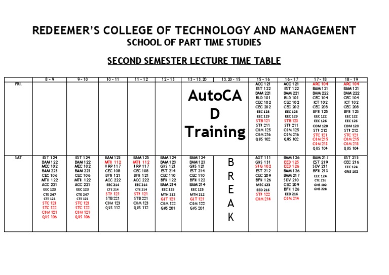 Redeemer College Lecture Timetable | PDF
