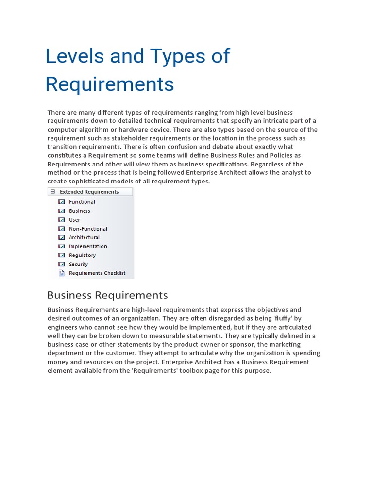 Types Of High Level Requirements – PEKB