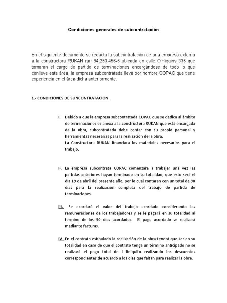 Condiciones de Subcontratación COPAC-RUKAN | PDF | Outsourcing | Business