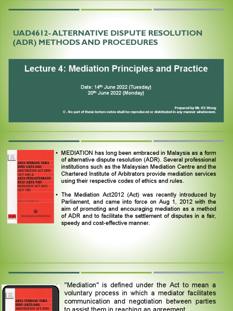 Lecture 4 - Mediation Principles and Practice | PDF | Mediation ...