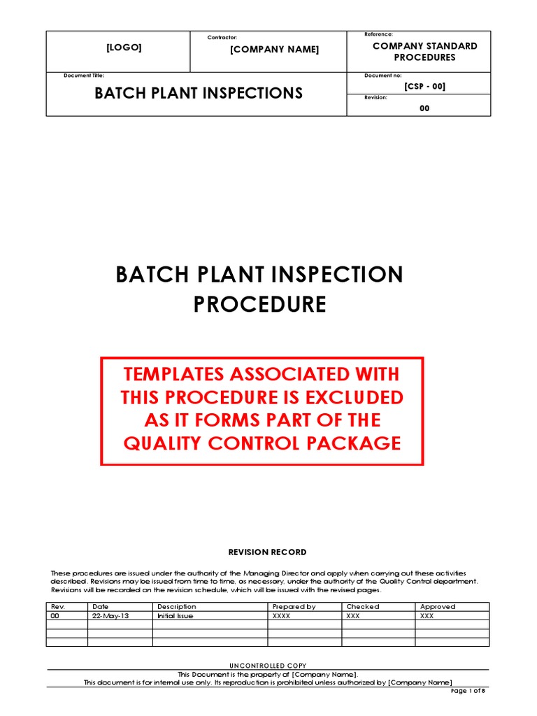 Batch Plant Inspection Procedure | PDF