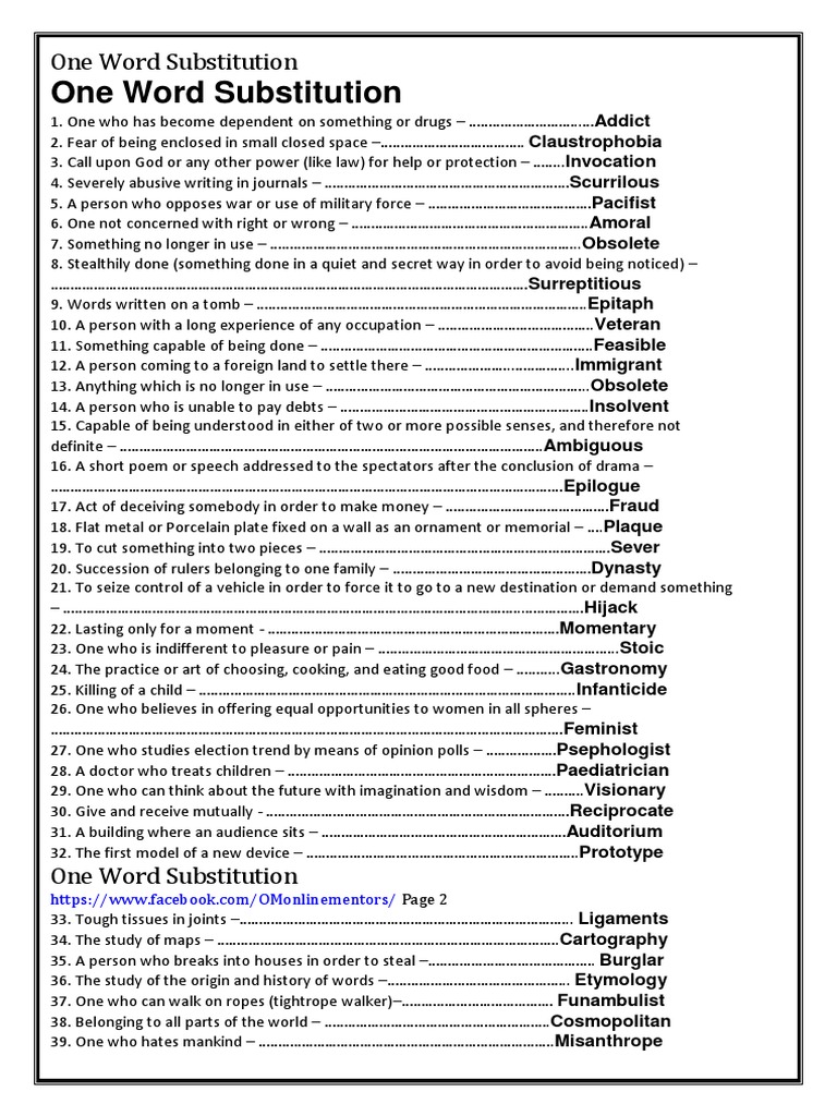 One word substitution pdf