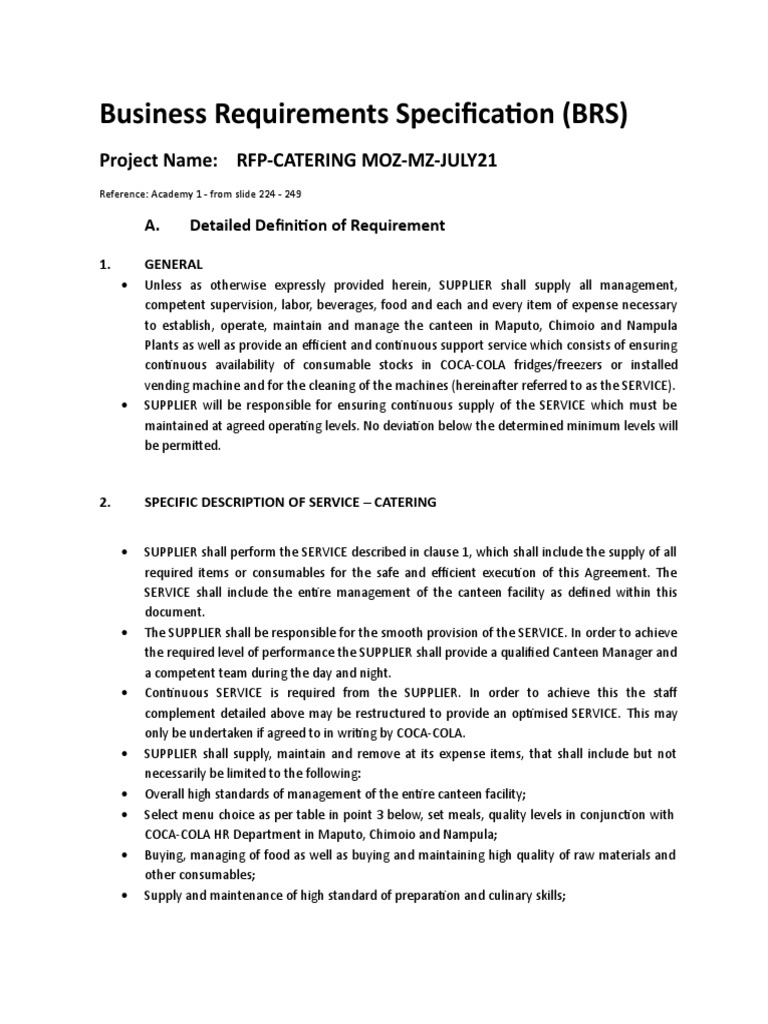 Catering Service Requirements for COCA-COLA | PDF | Kitchen | Meal