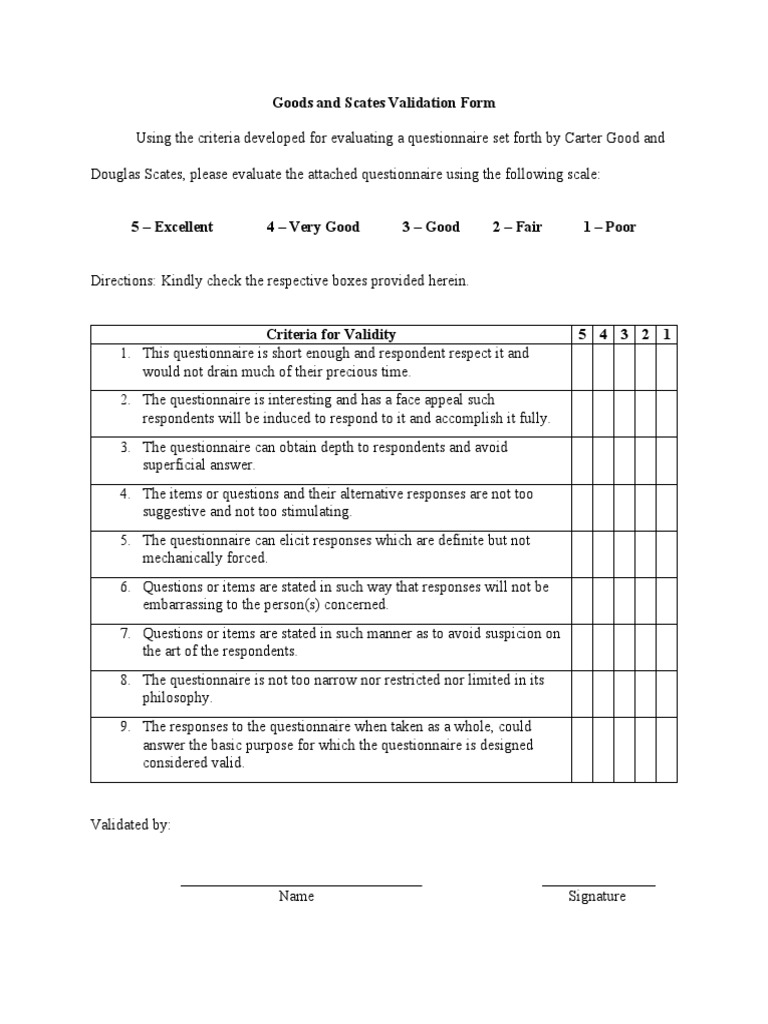 Evaluating a Questionnaire Using the Carter Good and Douglas Scates ...