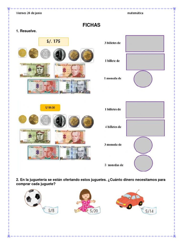 Actividades de Monedas y Billetes para Niños | PDF | Dinero | Moneda