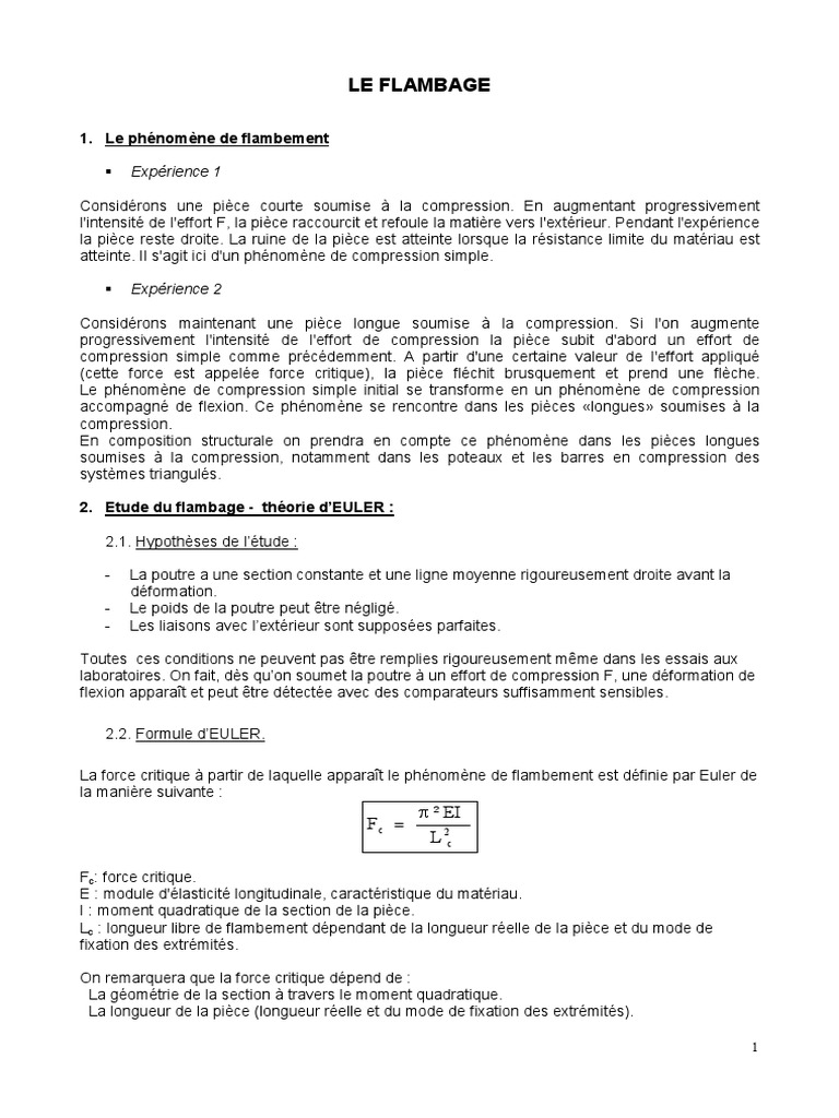 Étude du Flambement et Formule d'Euler | PDF | Flambage | Résistance ...