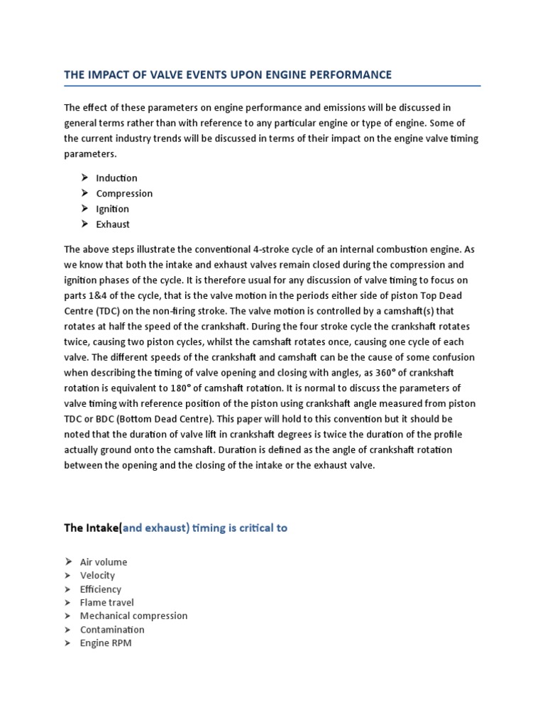 Engine Performance and Valve Overlap | PDF | Internal Combustion Engine ...