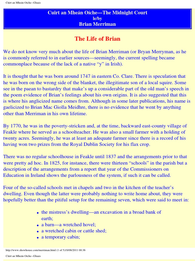 Cuirt An Mhean Oiche By Brian Merriman 1780 A - 