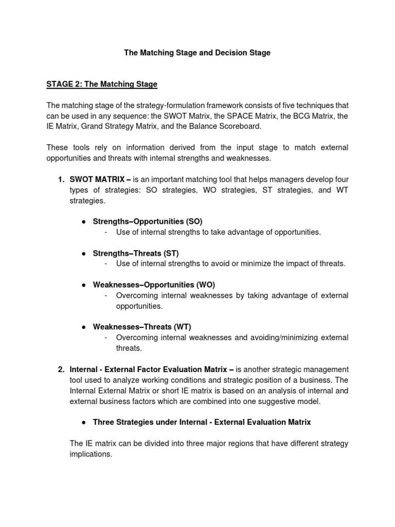 The Matching and Decision Stage PDF Swot Analysis Strategic
