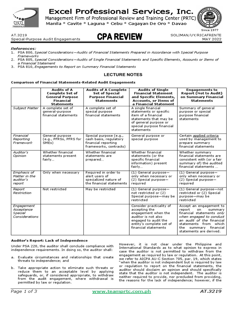 At.3219 SpecialPurpose Audit Engagements PDF Auditor's Report