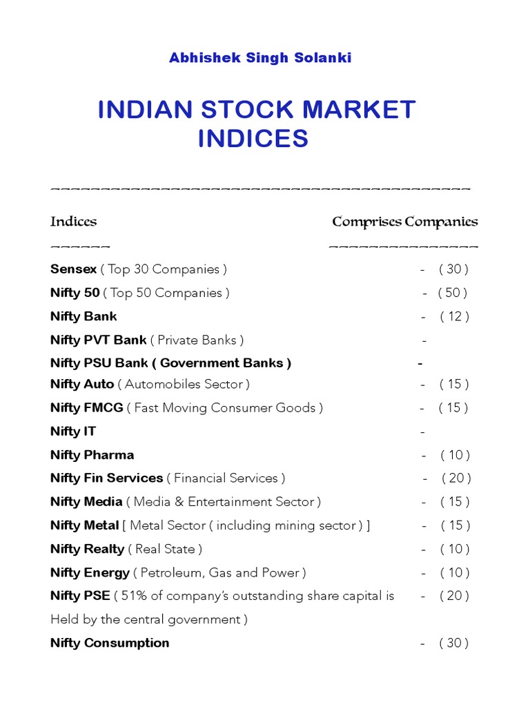 Indian Stock Market Indies and Stockes List | PDF | Economies