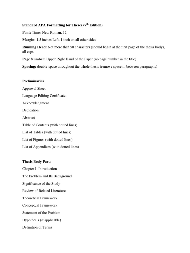 Standard Apa Formatting For Theses And Dissertation Download Free Pdf
