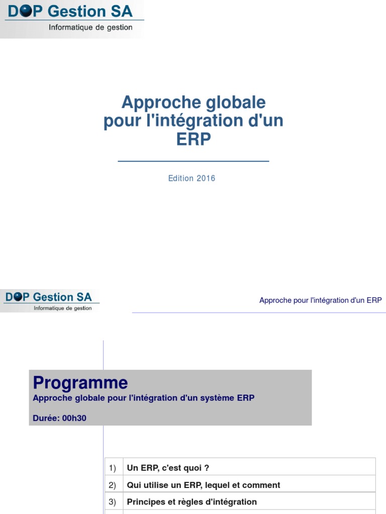 Intégration réussie d'un ERP : Guide complet | PDF | Progiciel de ...