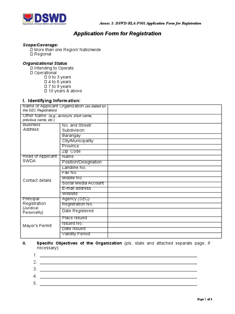 Annex 1. DSWDRLAF001 Application Form (041719) PDF Identity Document