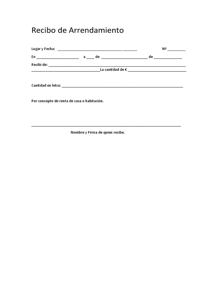 Plantilla Recibo Alquiler para Rellenar Gratis | PDF