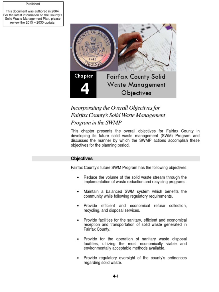 Fairfax County Solid Waste Management Objectives | PDF | Waste ...