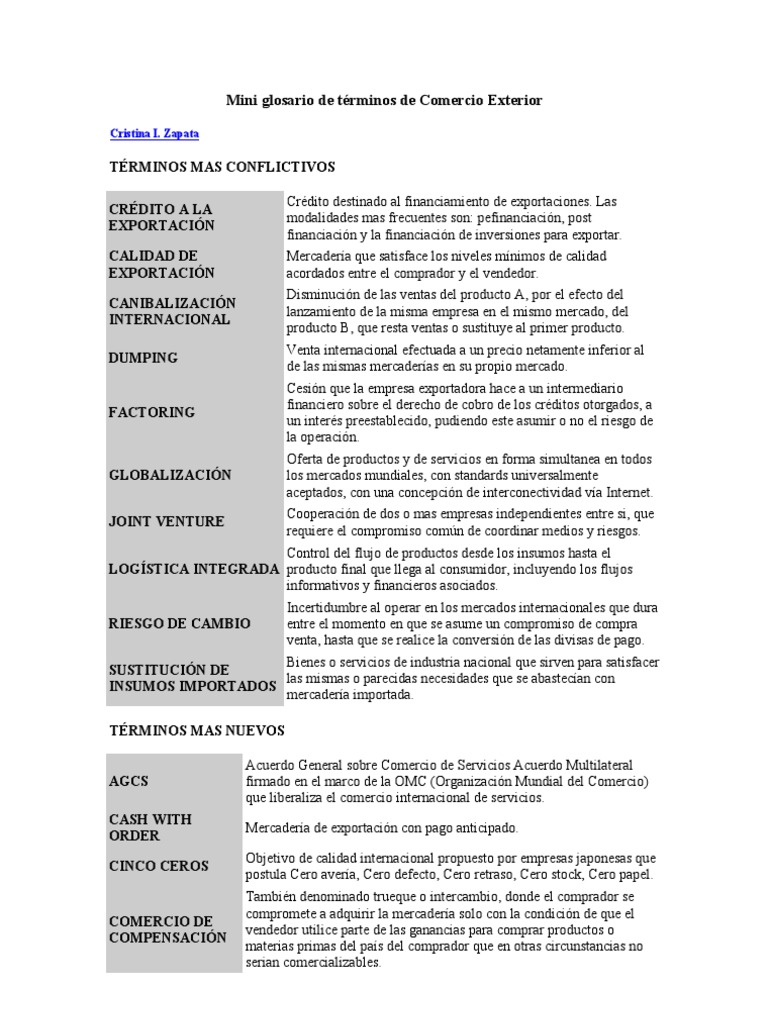 Mini Glosario de Términos de Comercio Exterior PDF