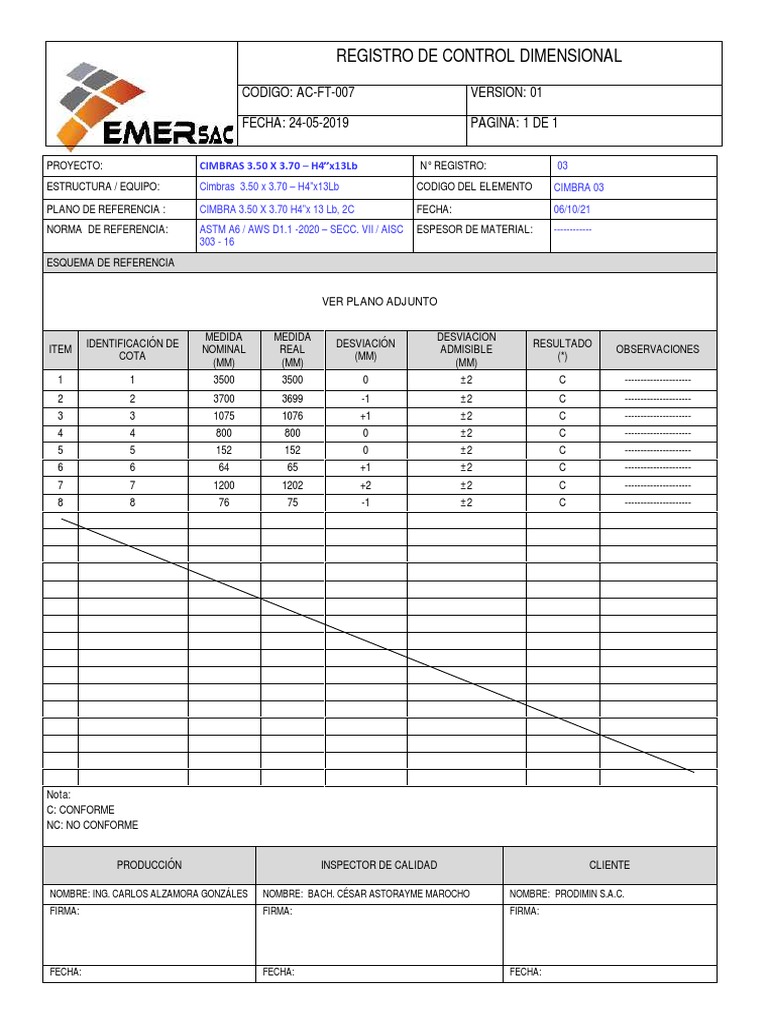 Registro Control Dimensional Cimbras H4 | PDF