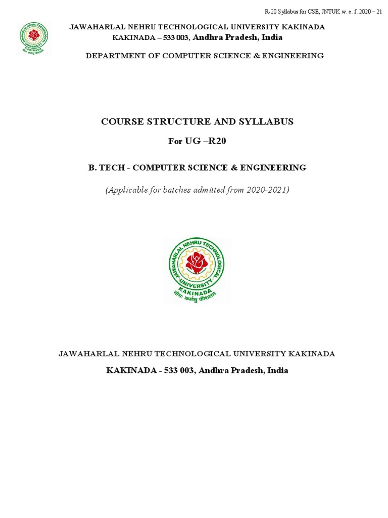 Jntuk computer science and engineering syllabus for r 20 regulations