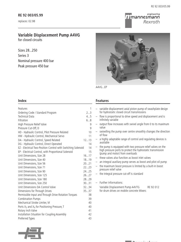 A4VG Variable Displacement Pump Manual | PDF | Transmission (Mechanics ...