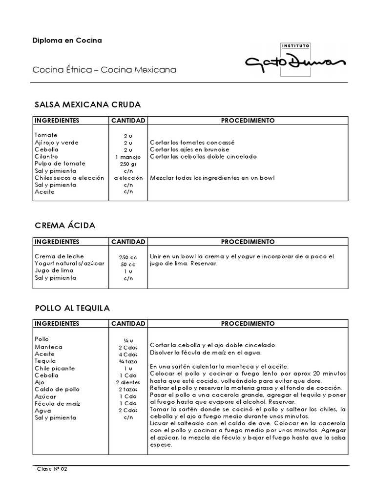 Cocina Mexicana Clase 2 | PDF | Vinagreta | Cocina mexicana