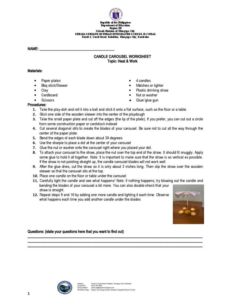 Candle Carousel Science Project Worksheet | PDF