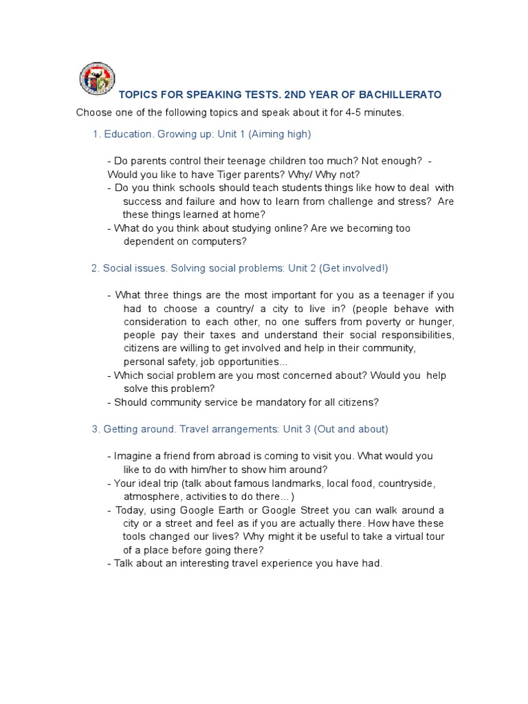 Topics For Speaking Tests | PDF | Job Interview | Cognition