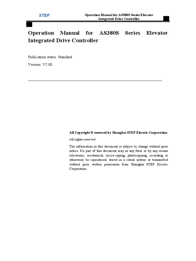 AS380S Series Elevator Integrated Controller Operation Manual V2.0 ...