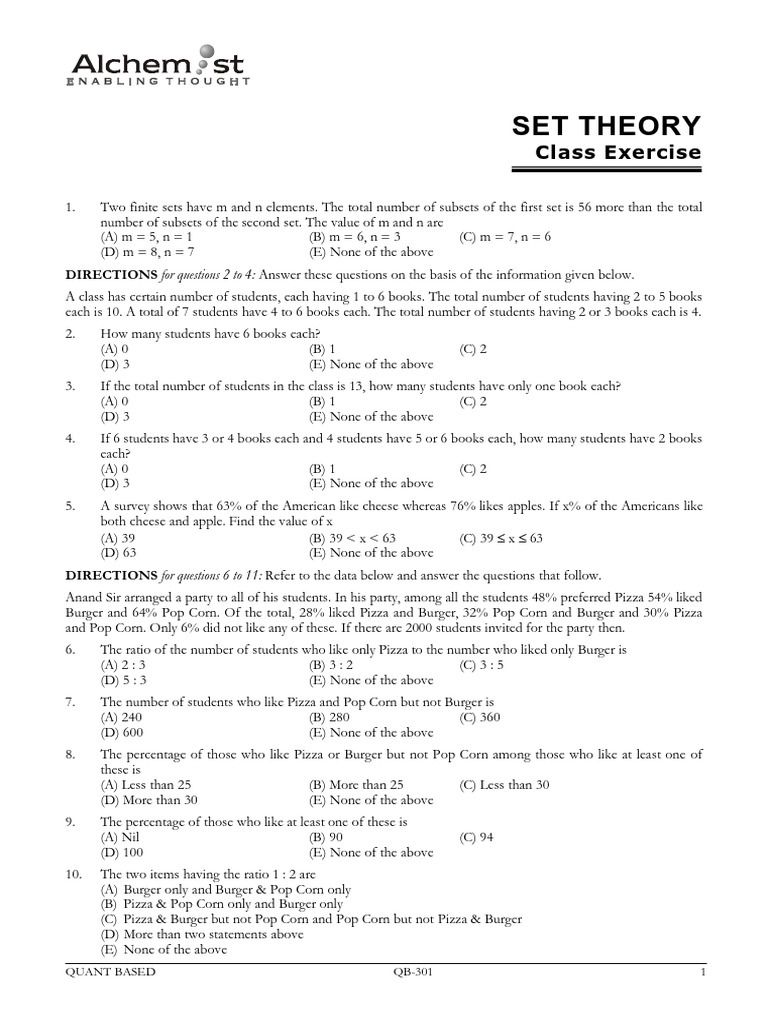 Set Theory: Class Exercise | PDF | Set (Mathematics)