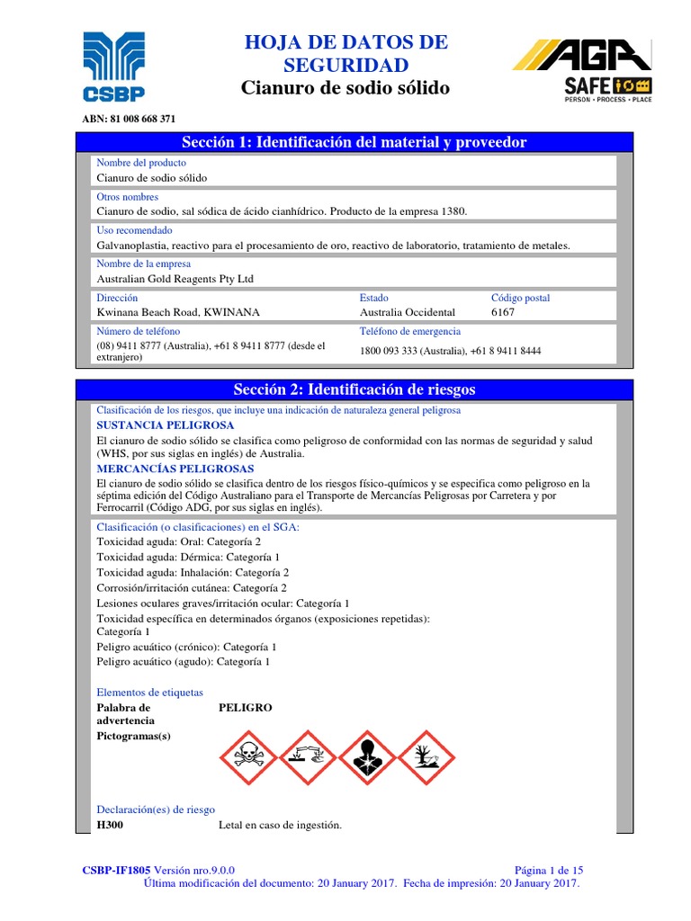 Cianuro de Sodio PDF Agua Toxicidad