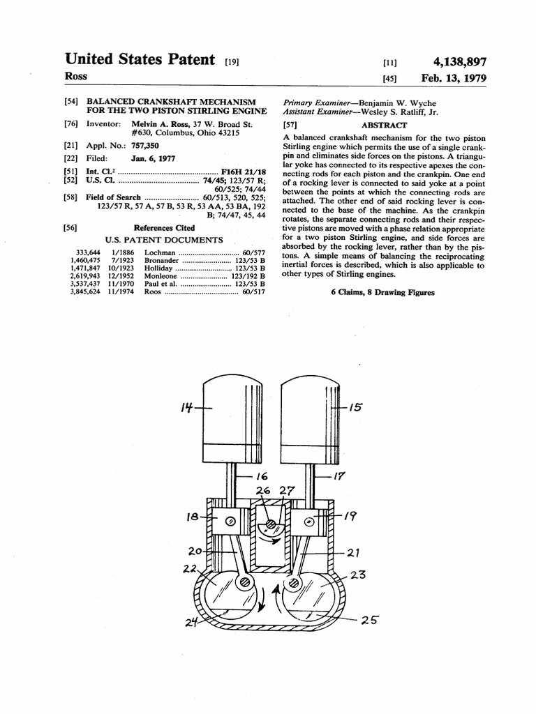 Balanced Crankshaft Mechanism for a Two Piston Stirling Engine that